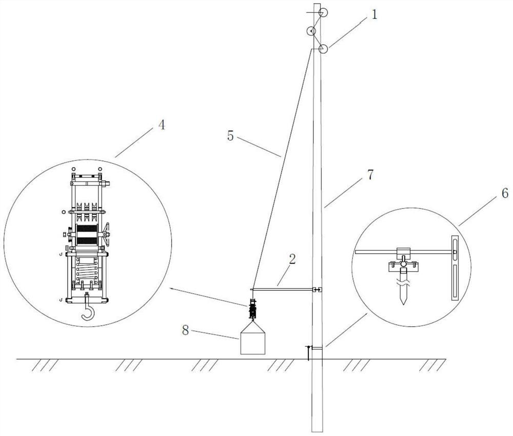 Line concrete pole anti-tilt stability detection device and detection method thereof