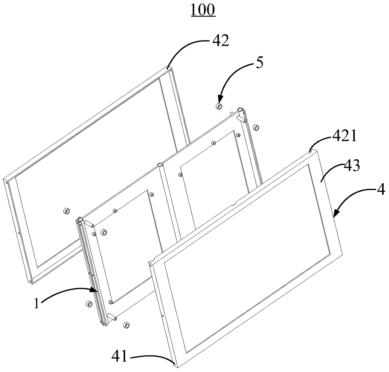 The middle frame of the display, the casing of the display and the display