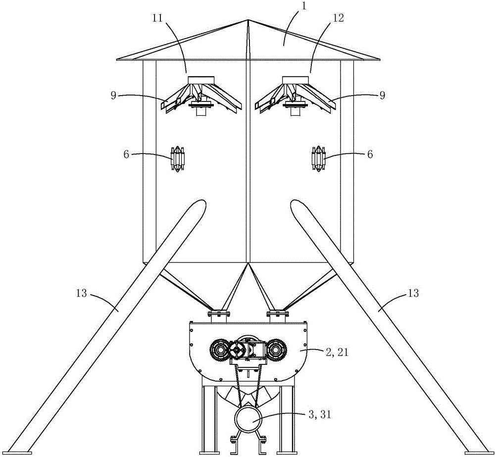 Two-body electric grain-unloading barn