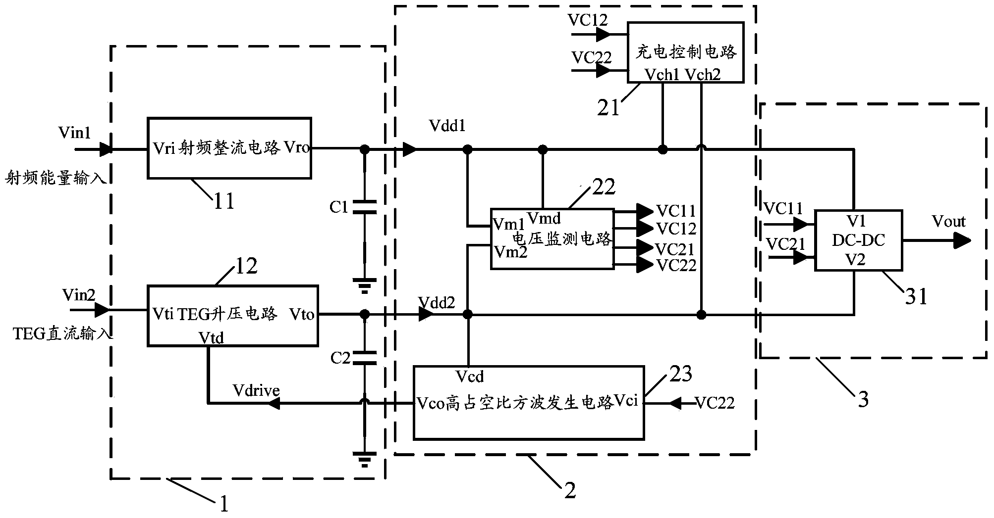 Radio frequency/thermoelectric generator dual-mould energy obtaining system