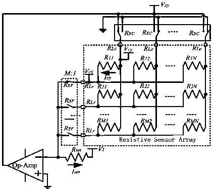 Resistive sensor array readout circuit based on two-wire system equipotential method