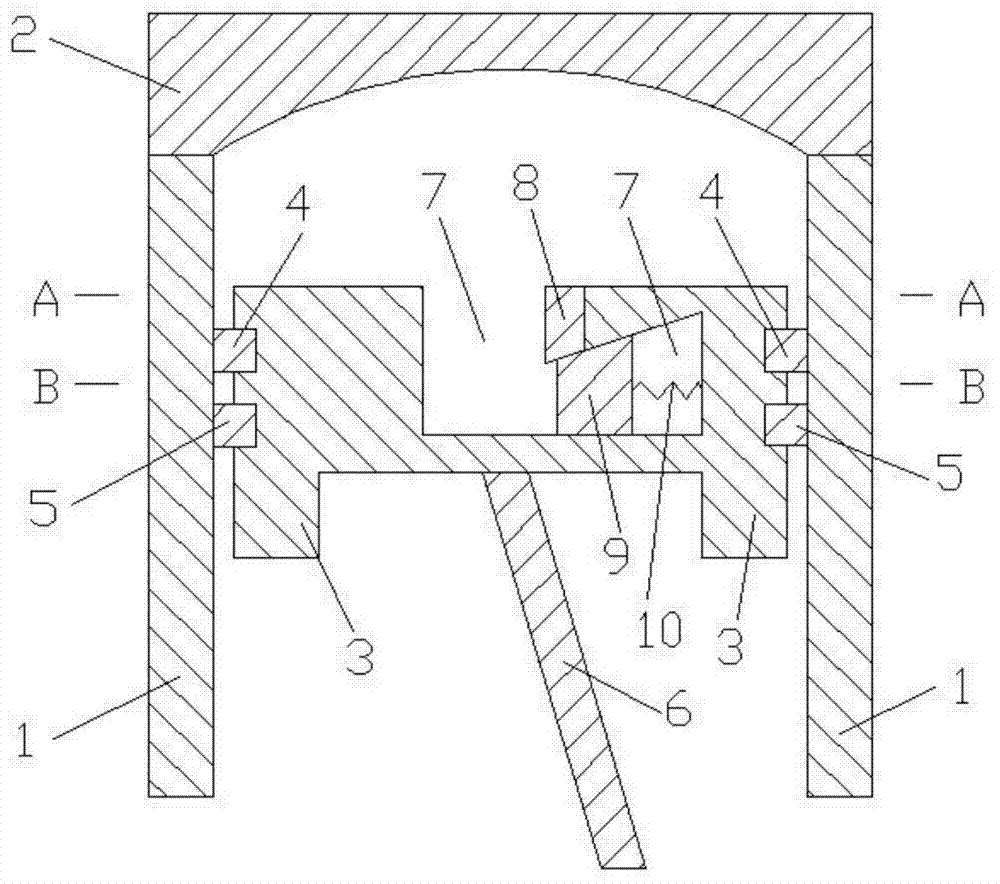 Piston device having volume cavity in top