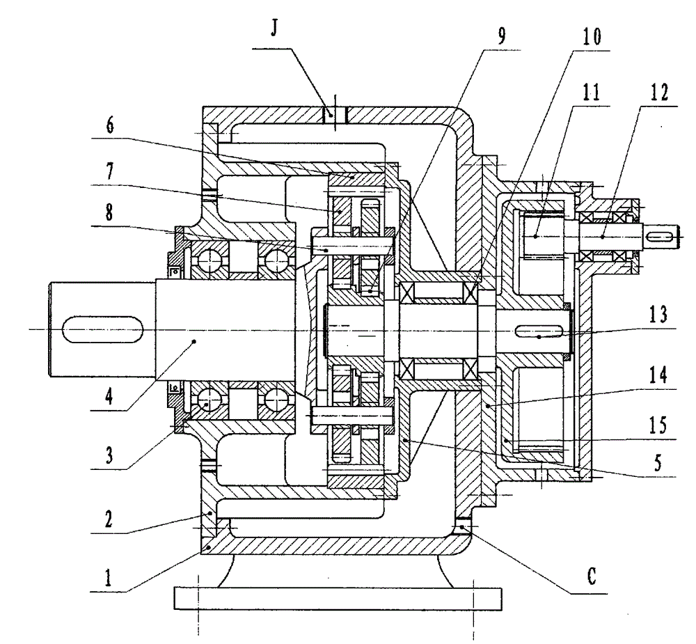 Box body interlayer water-cooled type small-tooth-difference reducer box of heavy duty plate feeder