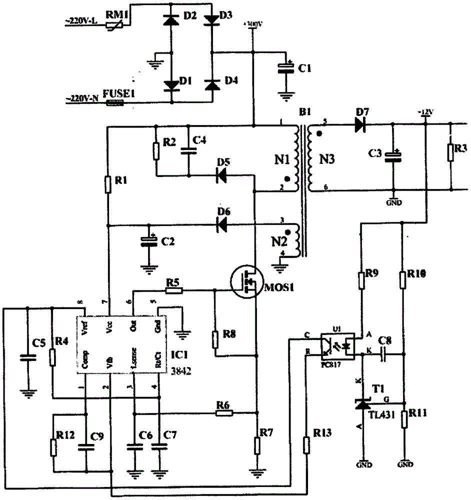 3842-series chip based PFM application circuit