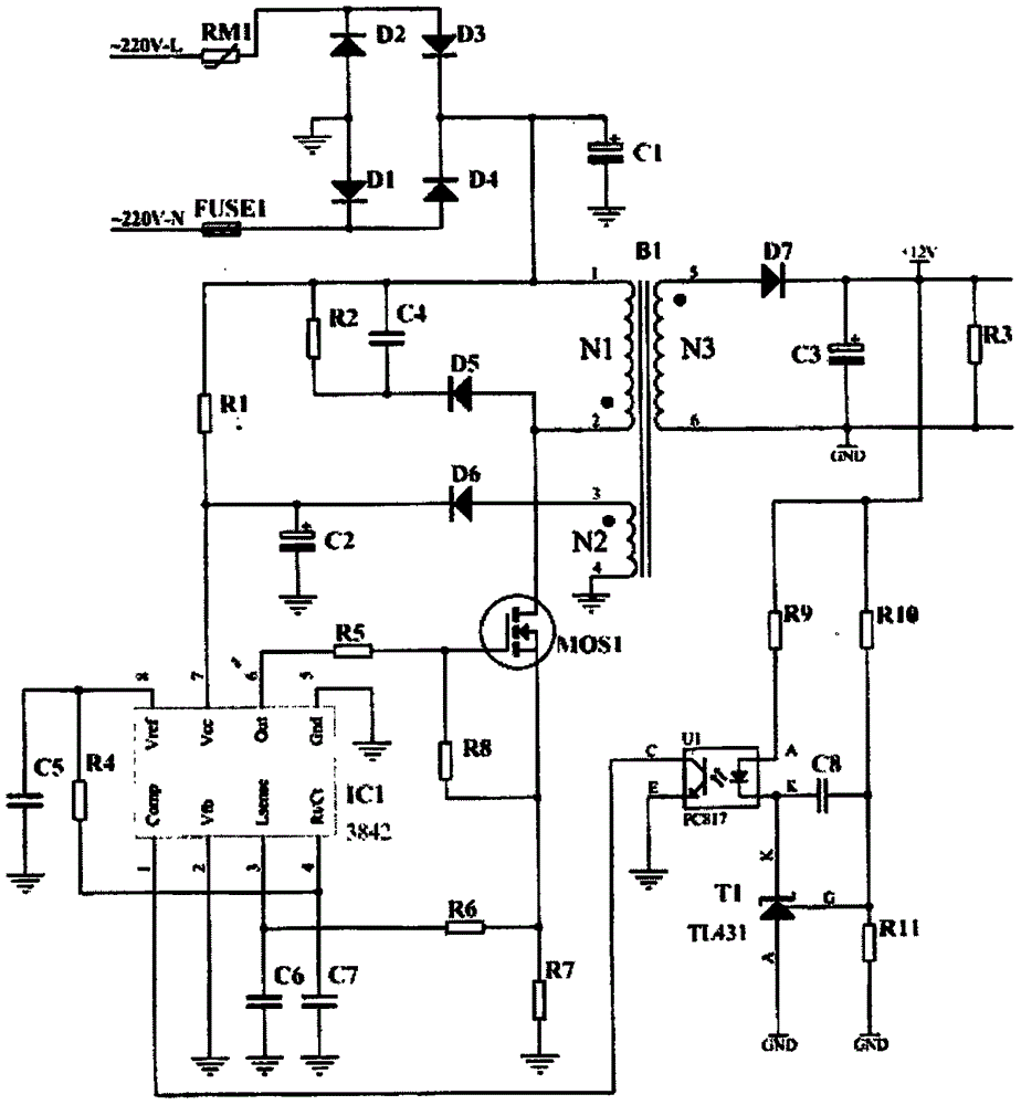 3842-series chip based PFM application circuit
