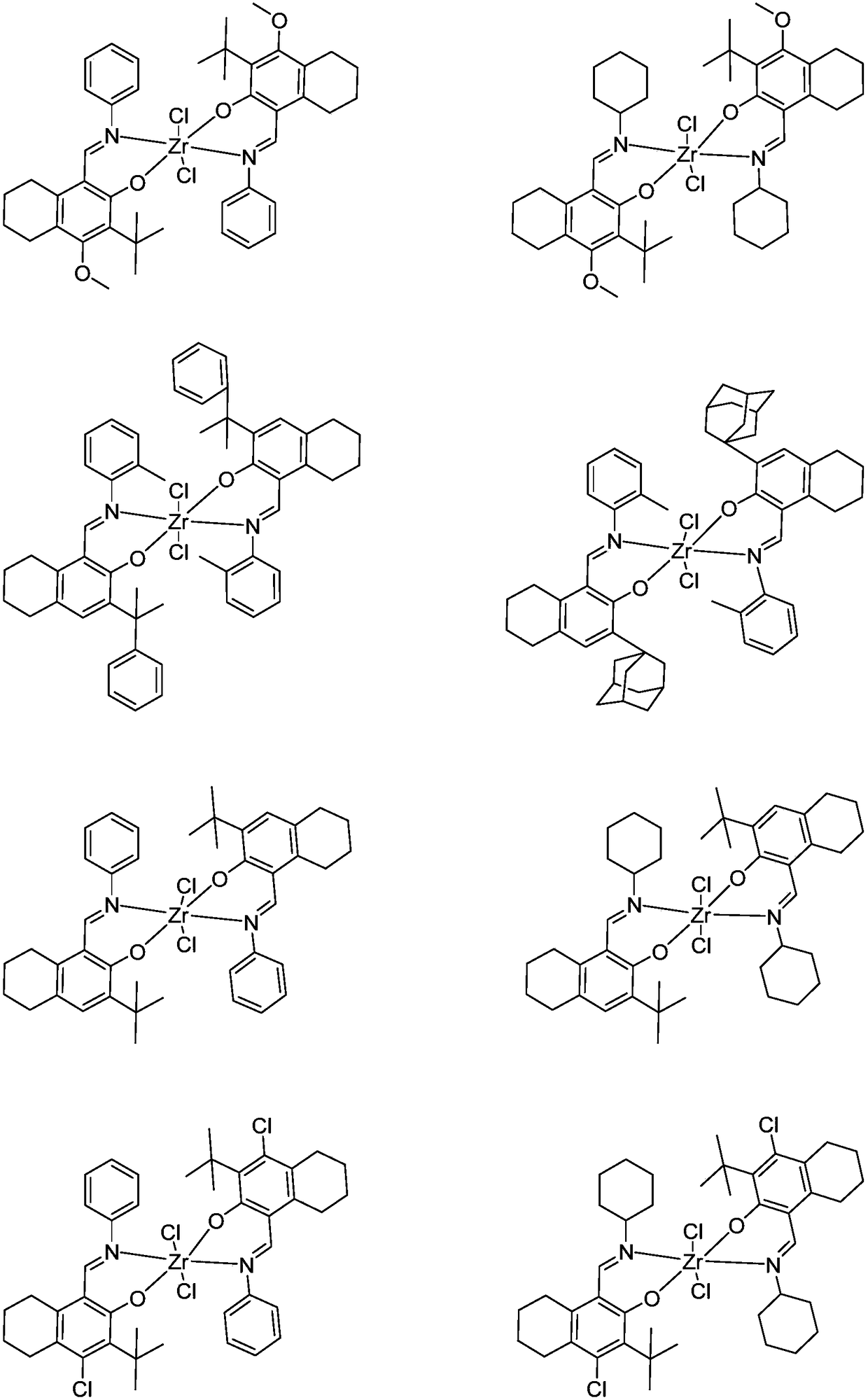 Zirconium tetralylmethoxyl imine complex and preparation method and application thereof