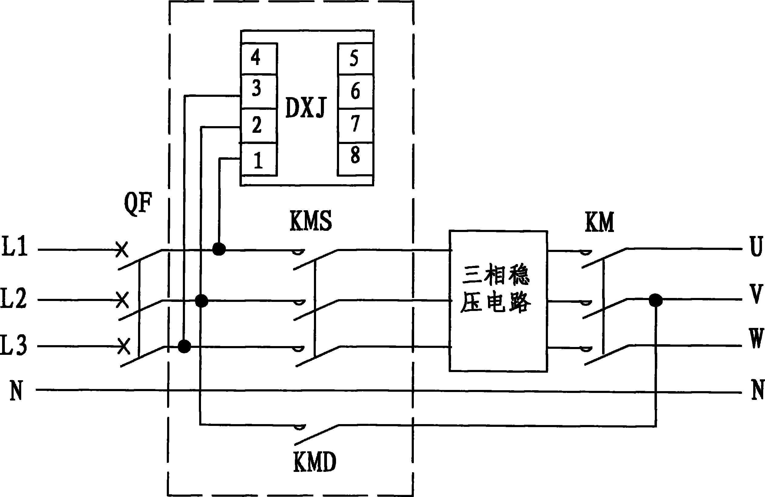 Three-phase voltage stabilizer for long-distance temporary power supply of single-phase generator