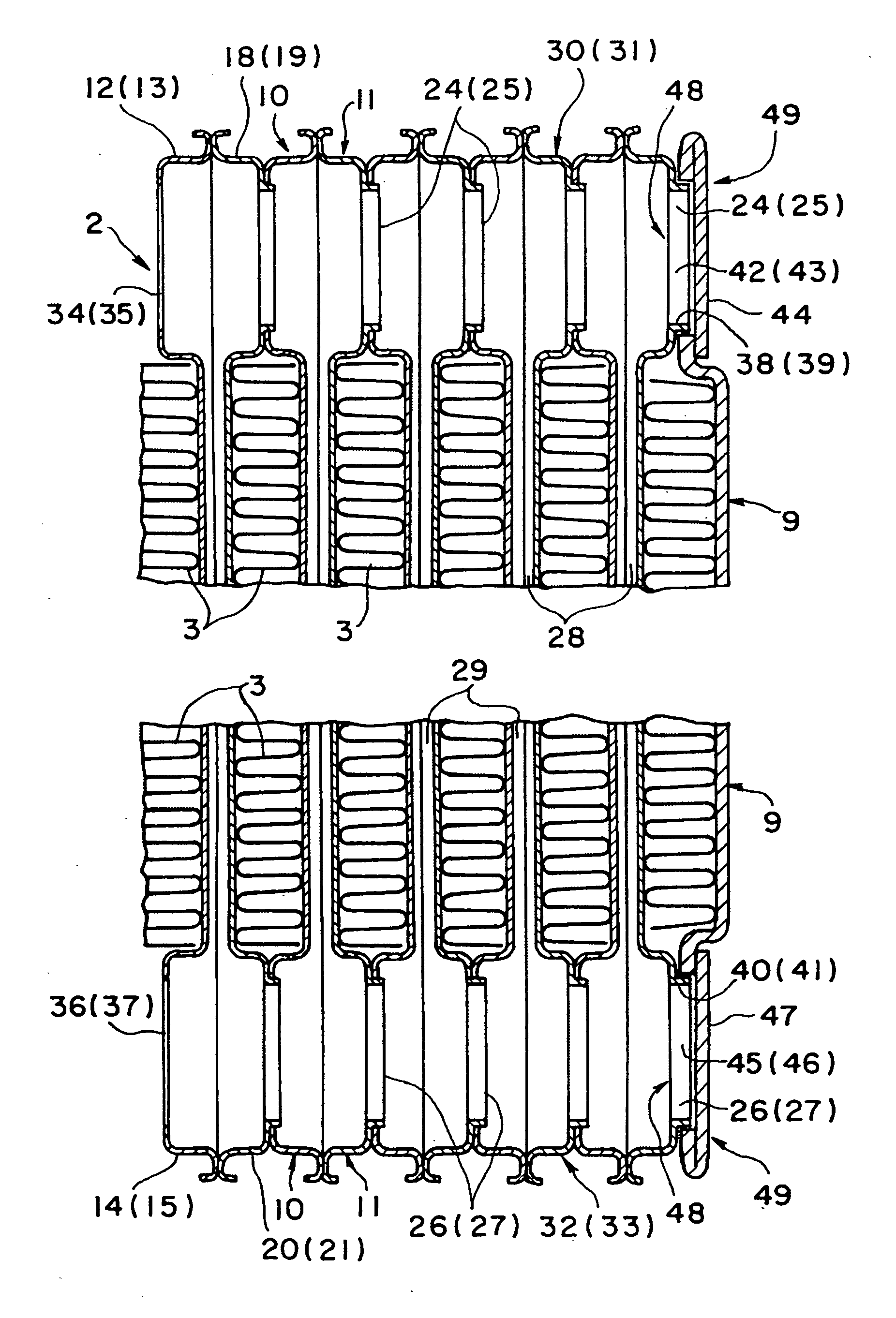 Stacking-type, multi-flow, heat exchanger