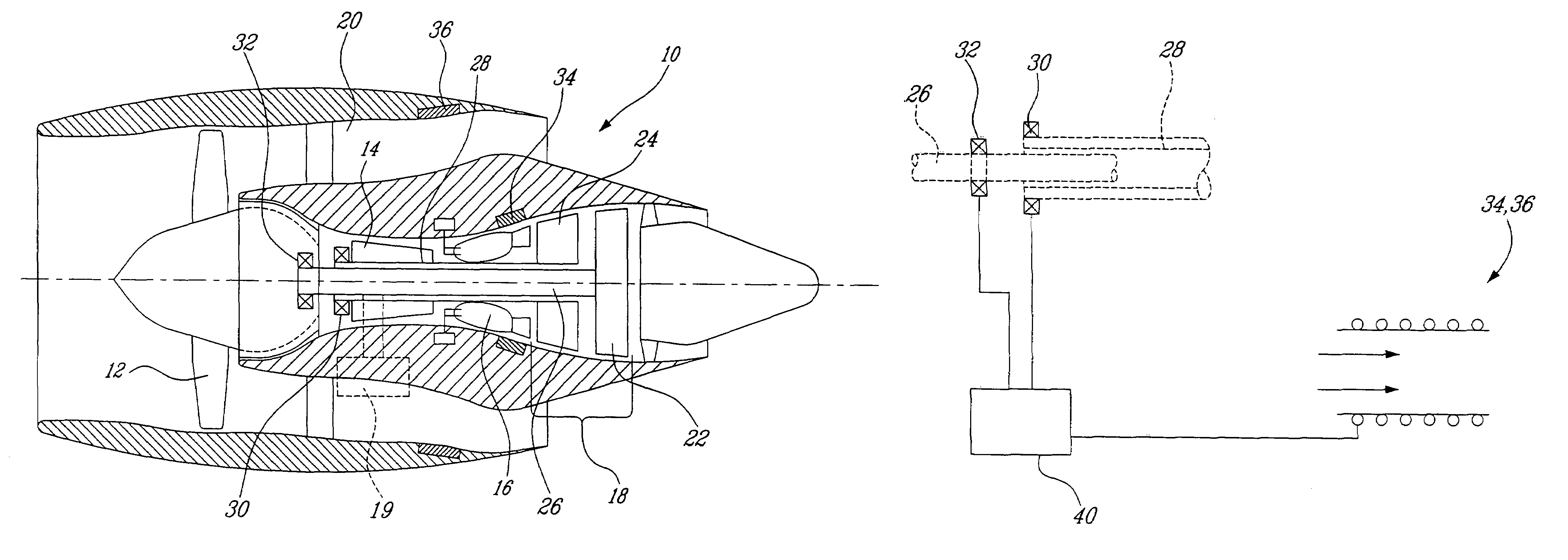 Gas turbine engine including apparatus to transfer power between multiple shafts