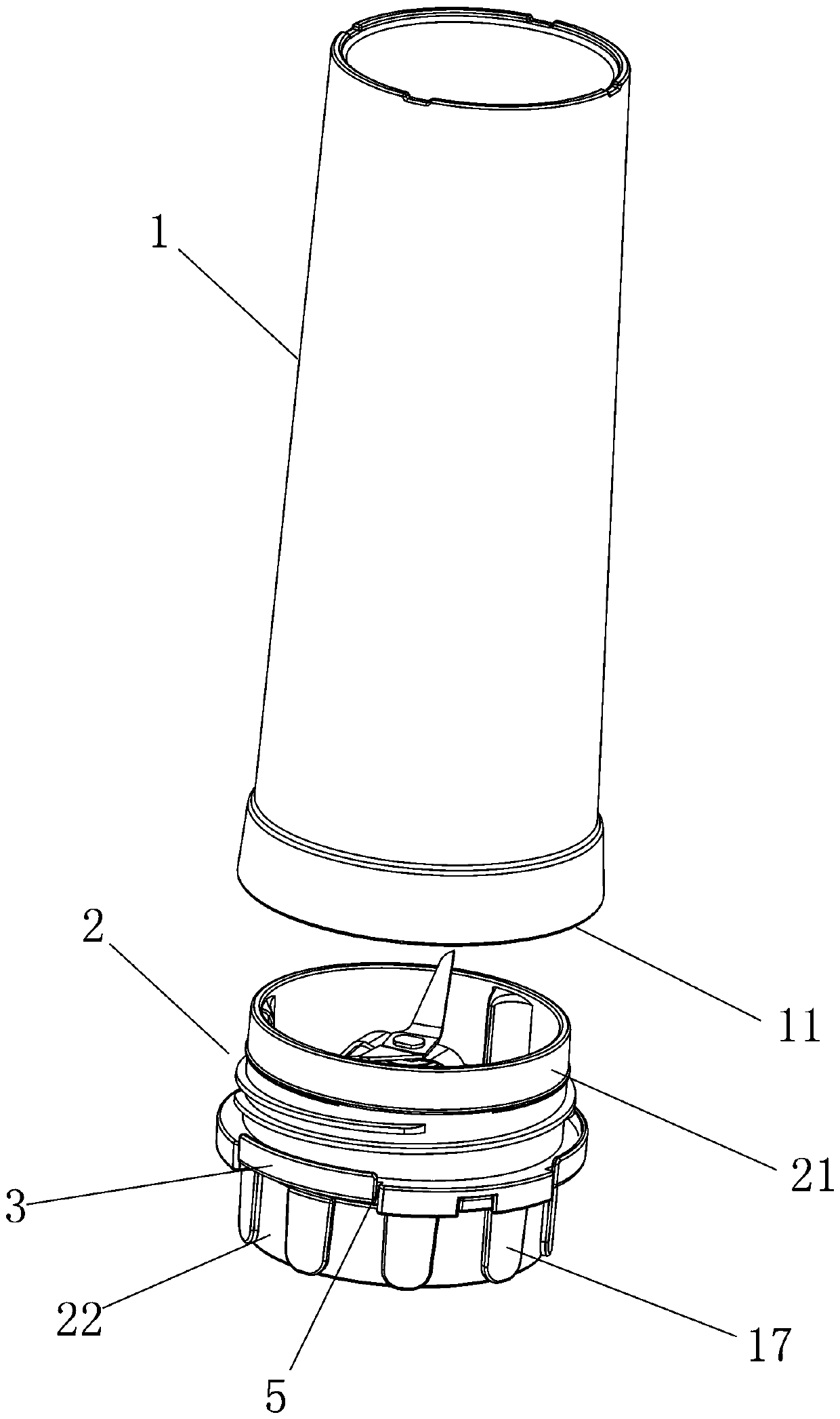 Food processor cup body and mounting seat connecting structure