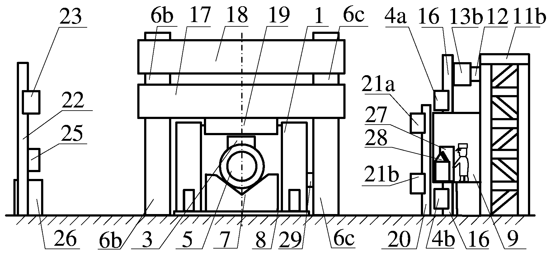 Large free forging size online measurement device and method