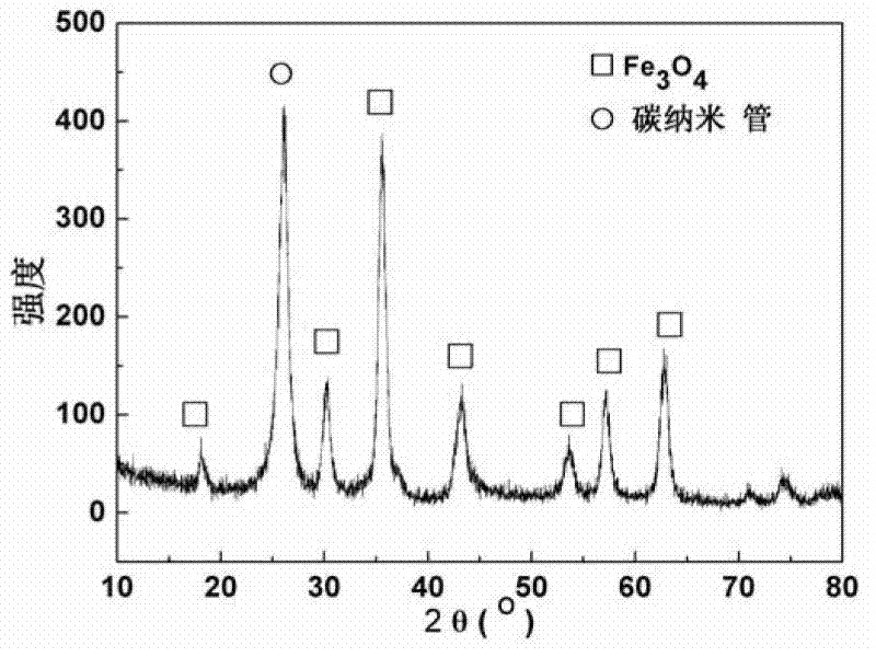 Multi-walled carbon nanotube-loaded nano ferroferric oxide catalyst and preparation method and application thereof