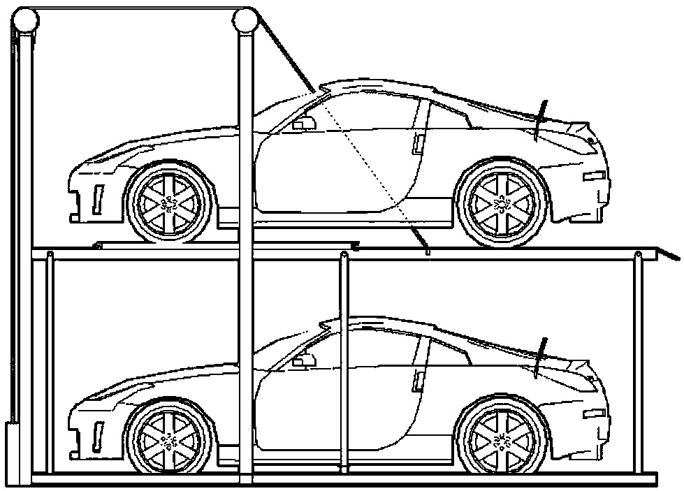 Collision-avoidance-free pull-up-type longitudinally-arranged and transversely-entered double-layer garage
