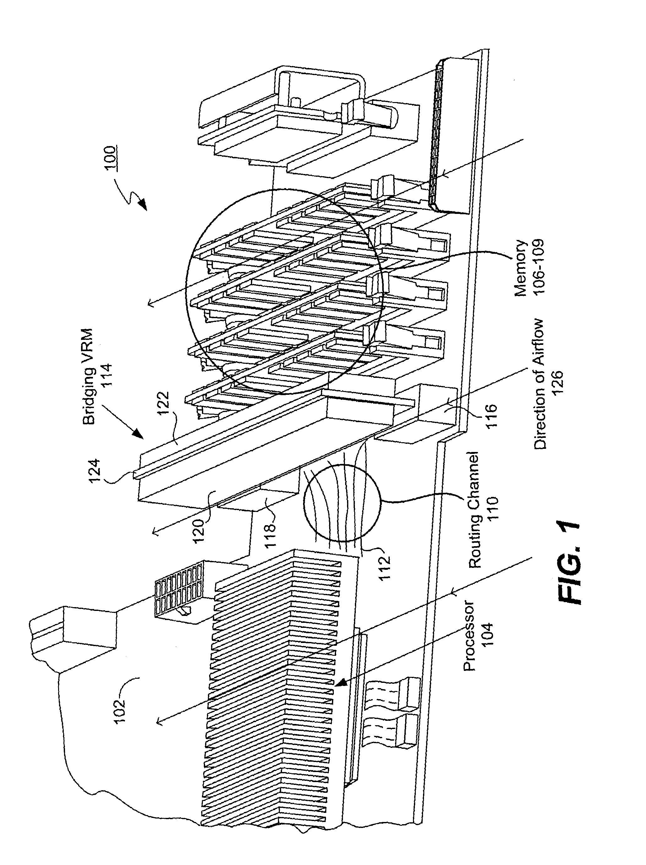 Mounting power handling components on printed circuit boards near high density routing channels