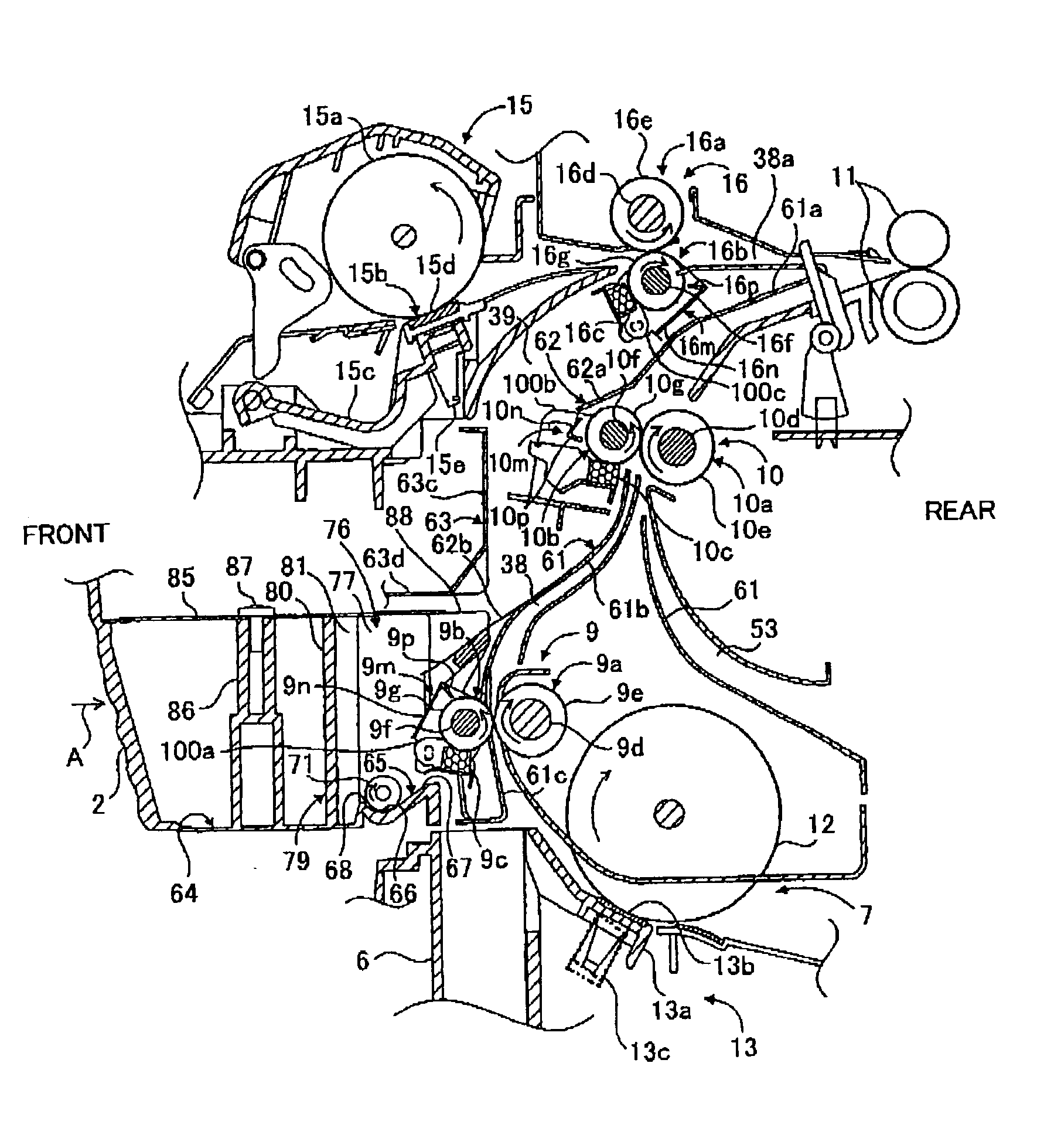 Image forming device having paper dust removing units