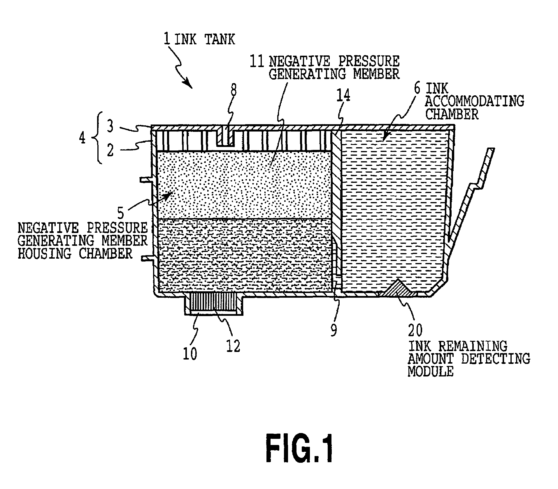 Residual ink amount detection module for ink jet recording, ink tank with the module, and ink jet recording device
