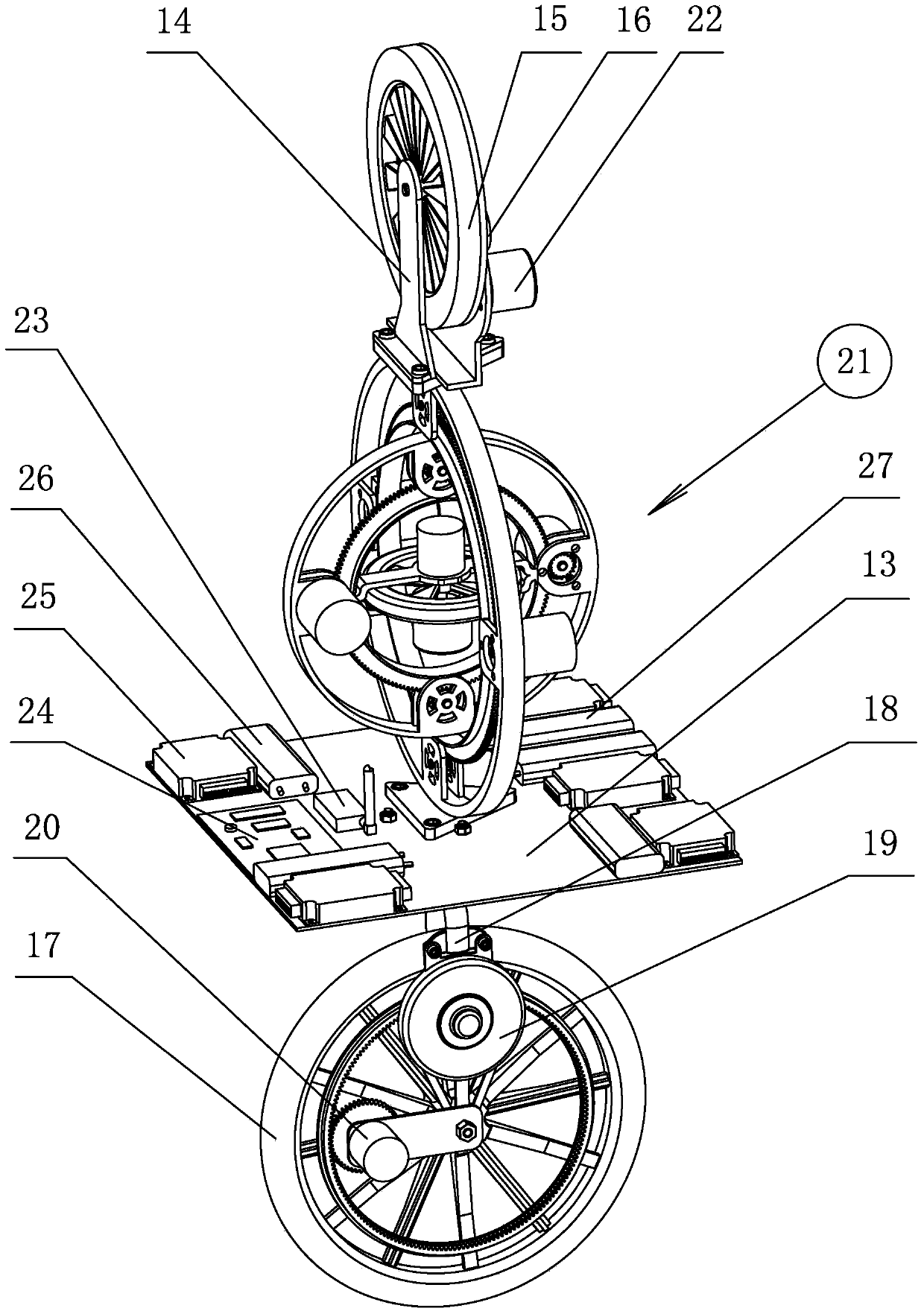 Self-balancing gyroscopic unicycle robot system