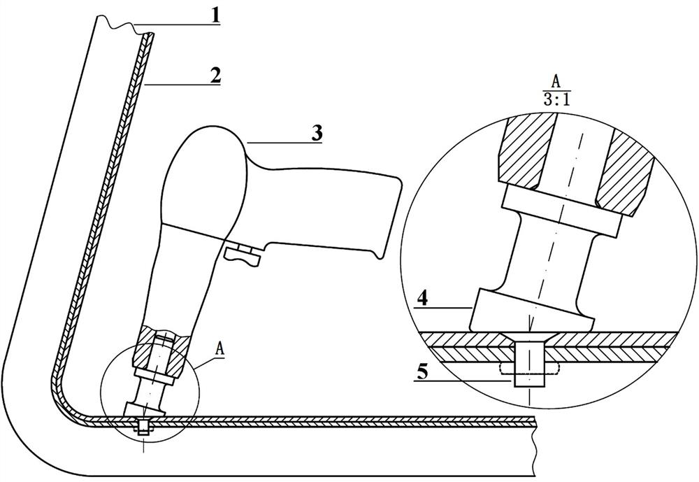 Aircraft part assembly closed angle region riveting inclined riveting card design method