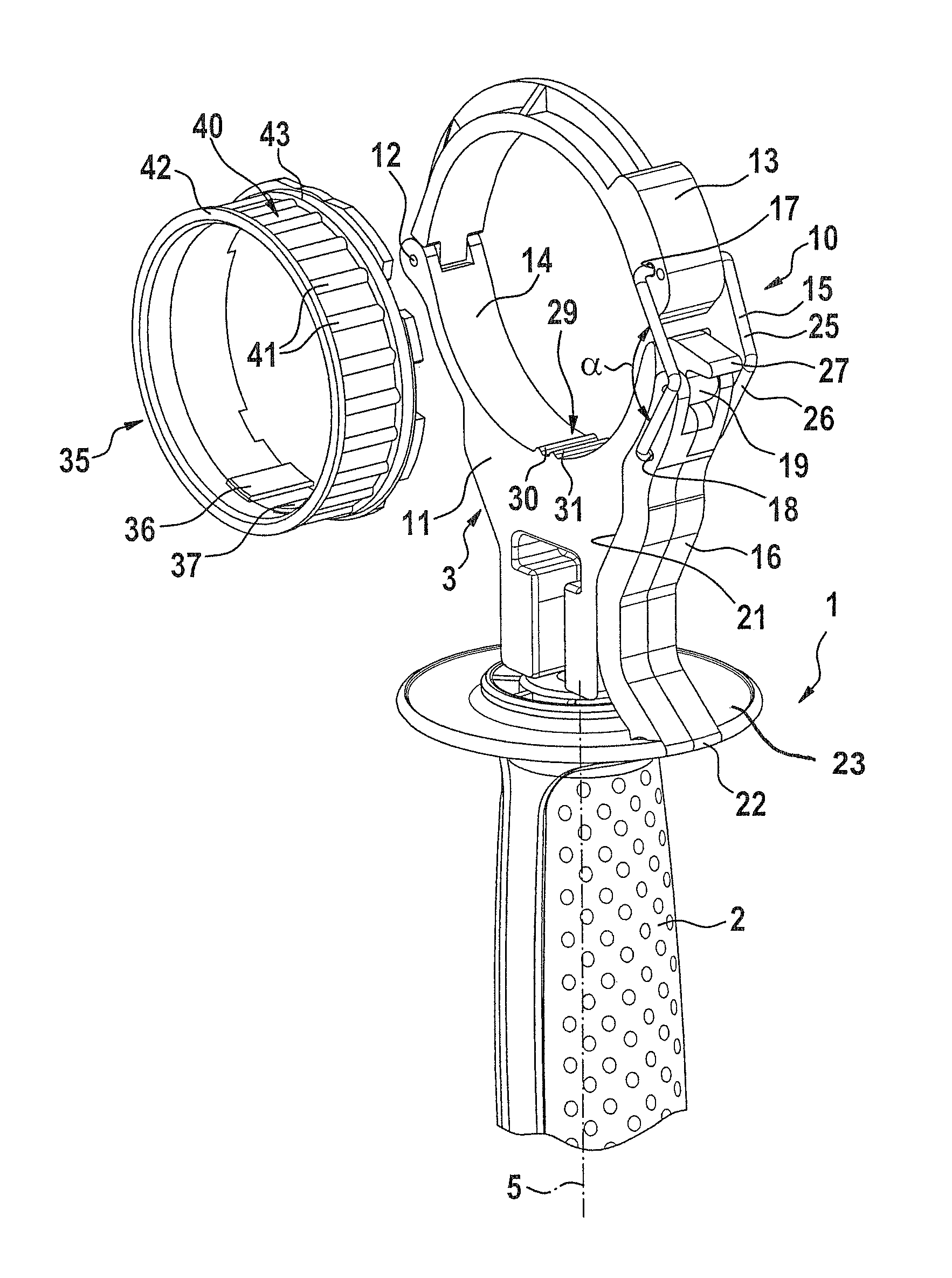 Apparatus for fastening a handle on a power tool