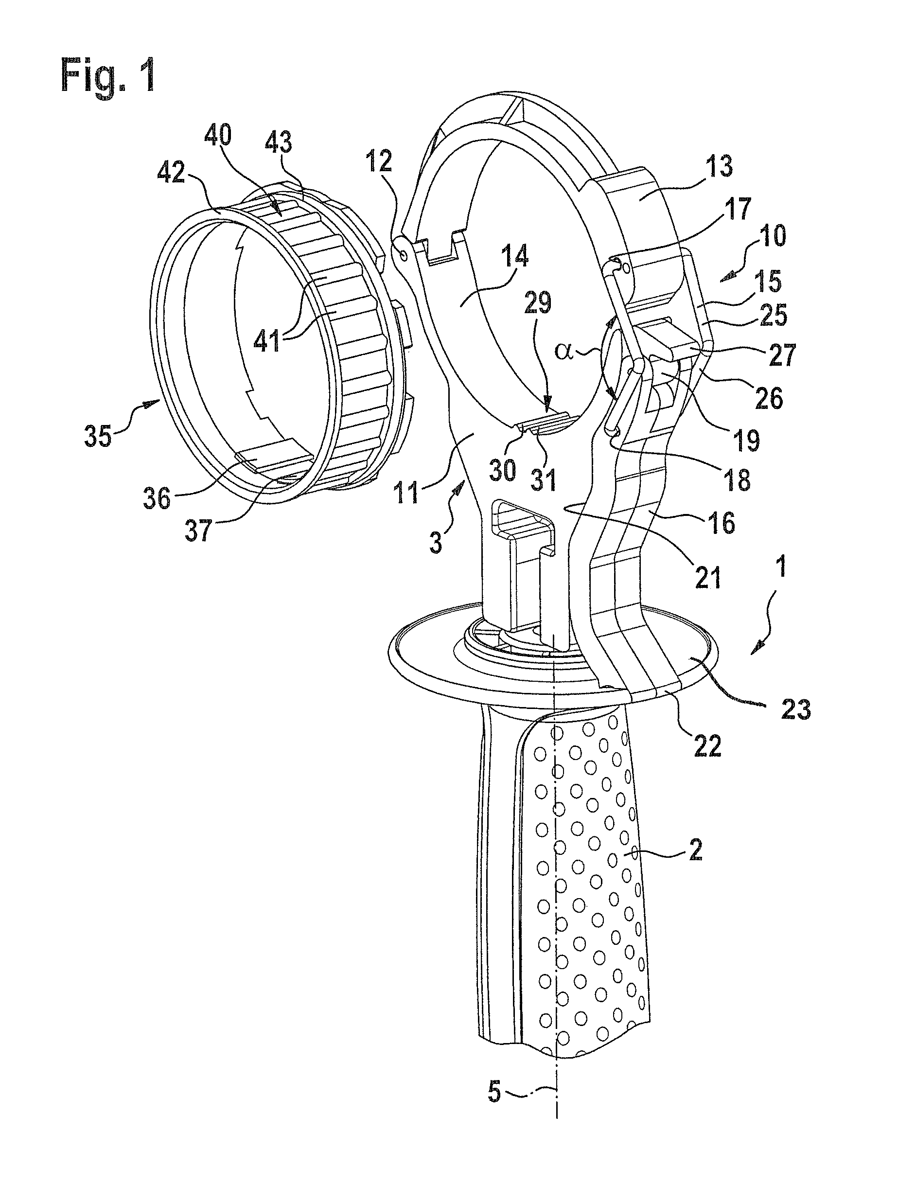 Apparatus for fastening a handle on a power tool