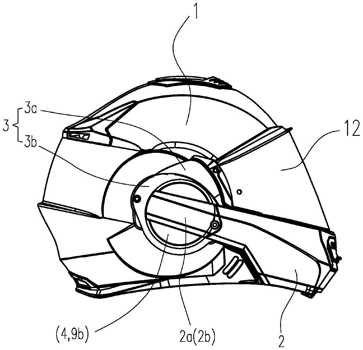 Gear-constrained transformable jaw-guard helmet