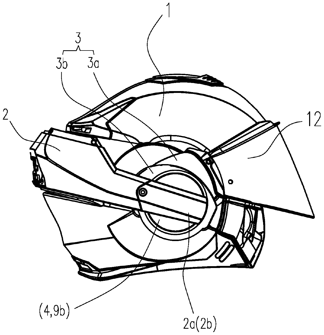 Gear-constrained transformable jaw-guard helmet