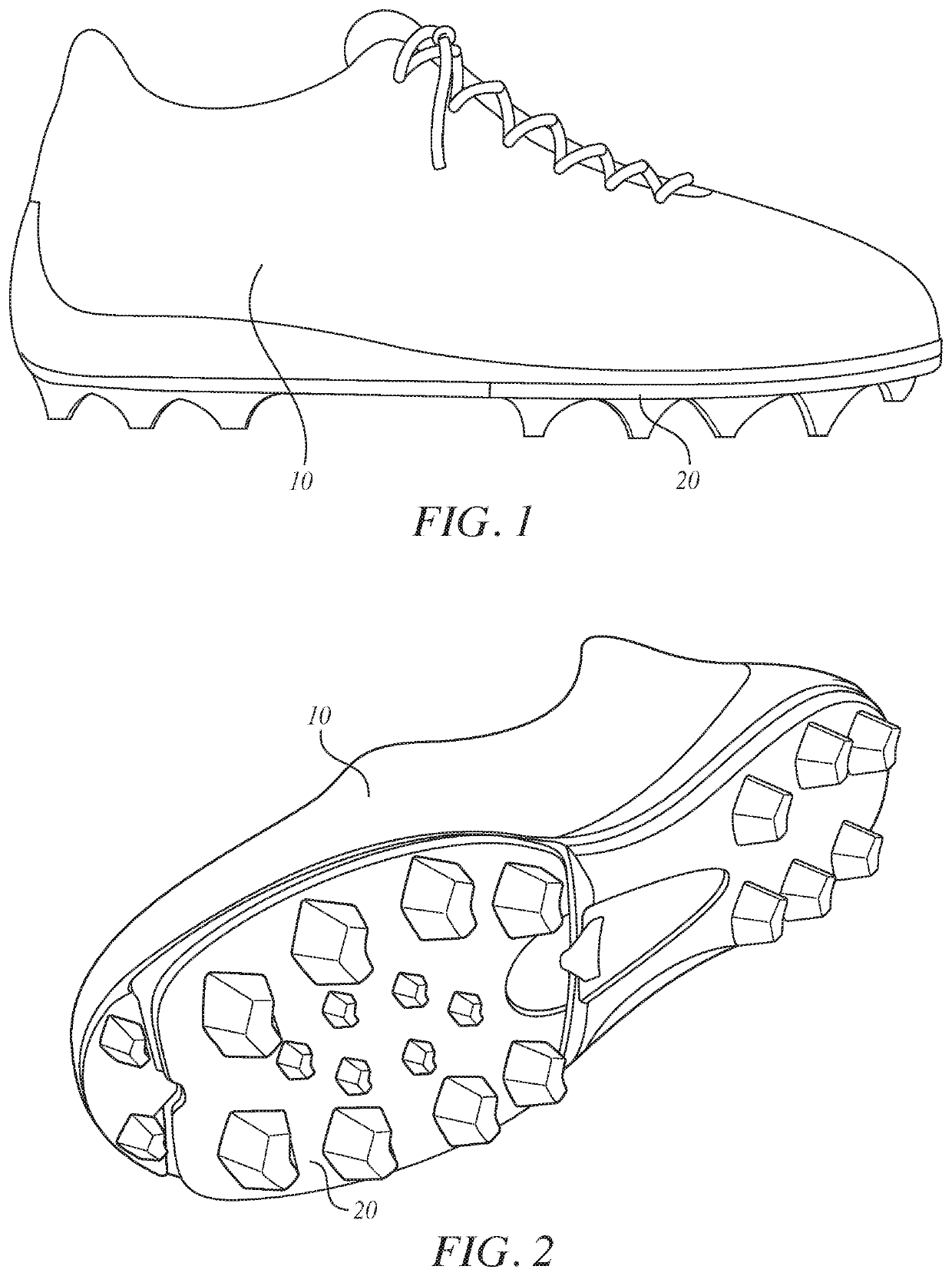 Athletic sports shoe with cleated scaffold that dissociates from the underside of the shoe to reduce/prevent knee injury