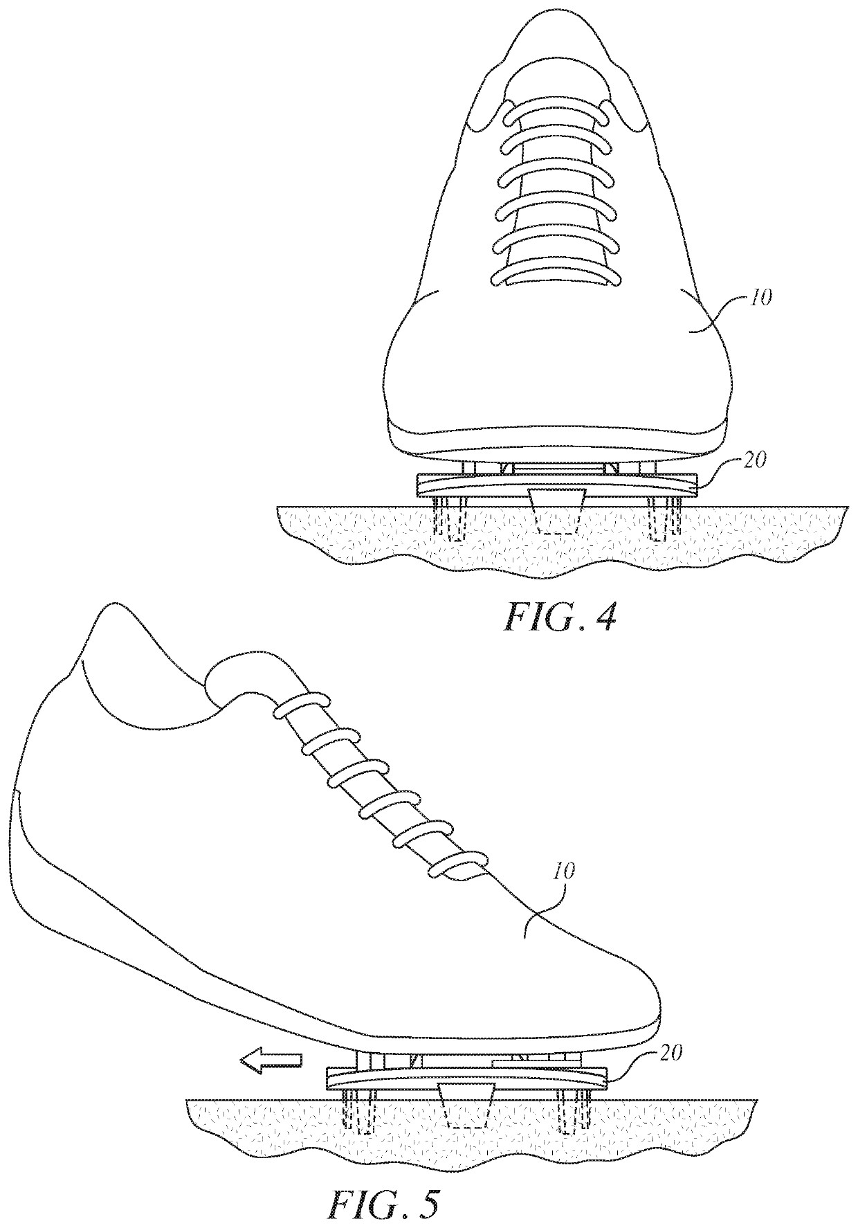 Athletic sports shoe with cleated scaffold that dissociates from the underside of the shoe to reduce/prevent knee injury