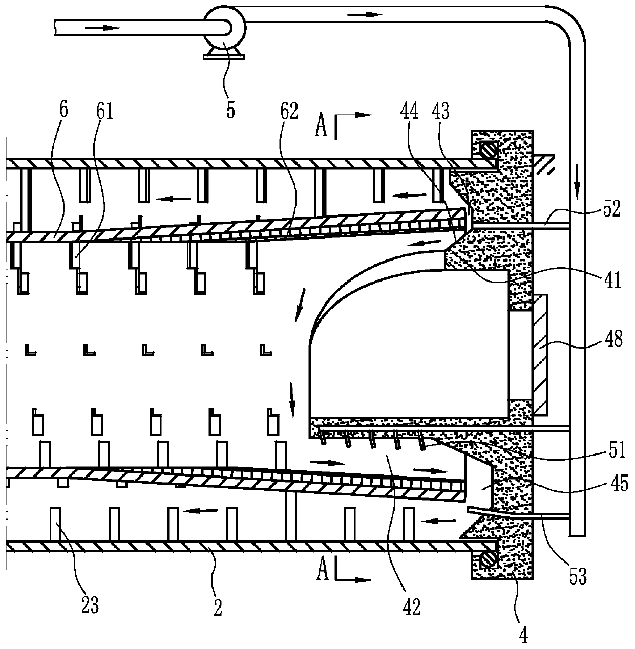 Centralized combustion device applied to internal heating type rotary furnace