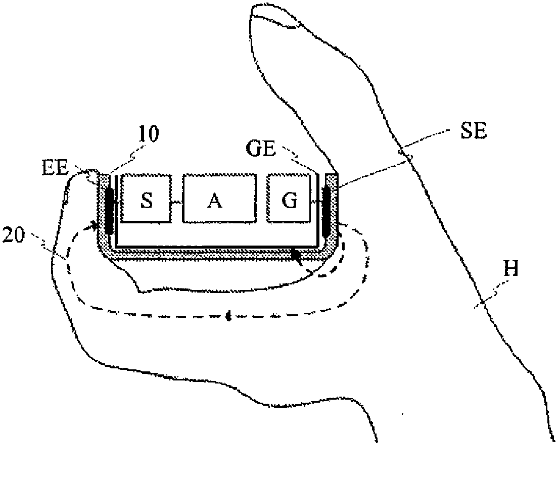 Device and method for detecting a hand-held device being clasped by a hand