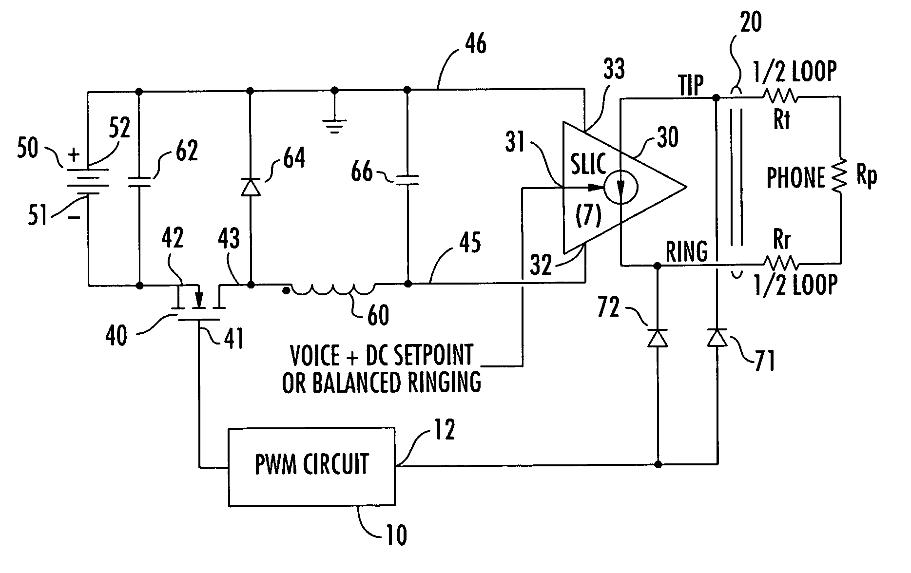 Tracking switchmode power converter for telephony interface circuit