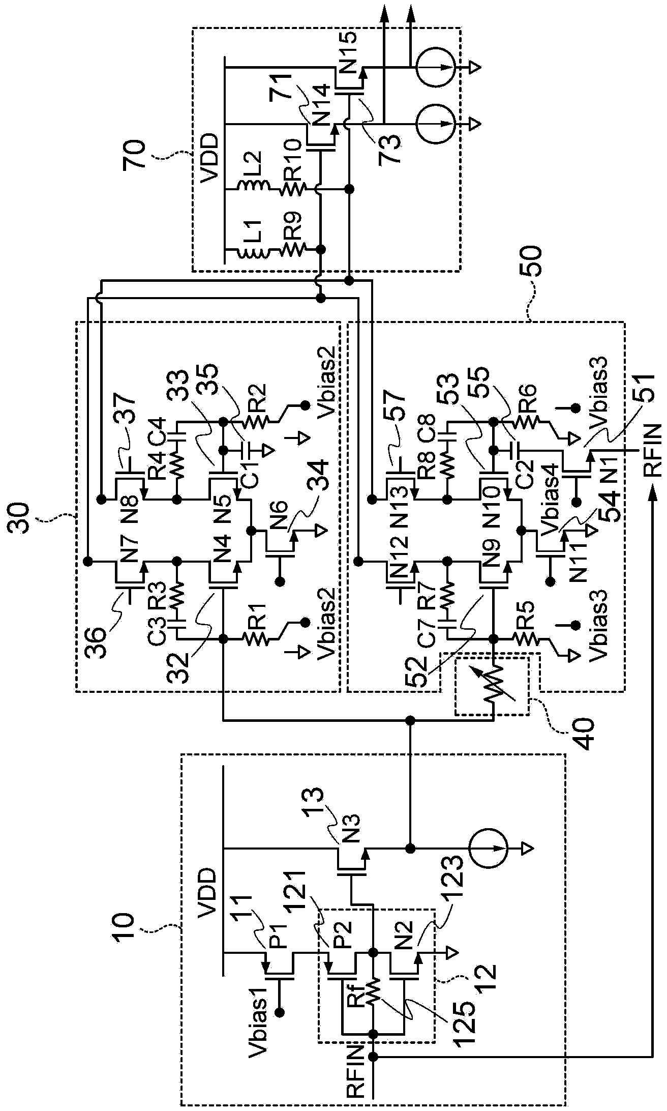 Wide-band low noise amplifier and amplifying method using it
