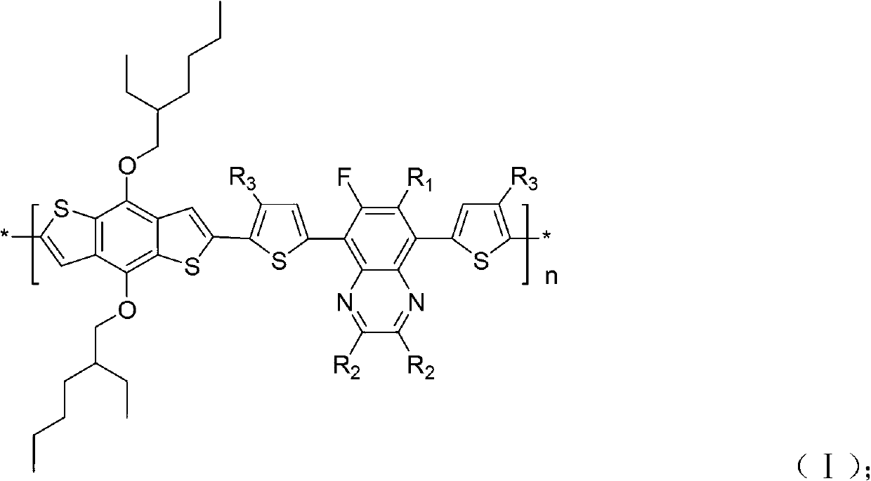 Conjugated polymer of 4,8-diisooctane alkoxy phenyl [1,2-b;3,4-b] bithiophene and fluorinated quinoxaline