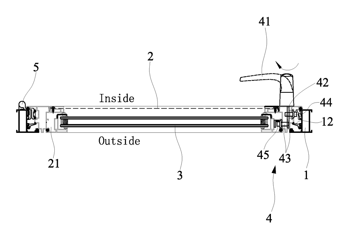 Inward-opening type casement window having outward-opening pane and screen, and handle lock and hinge used therefor