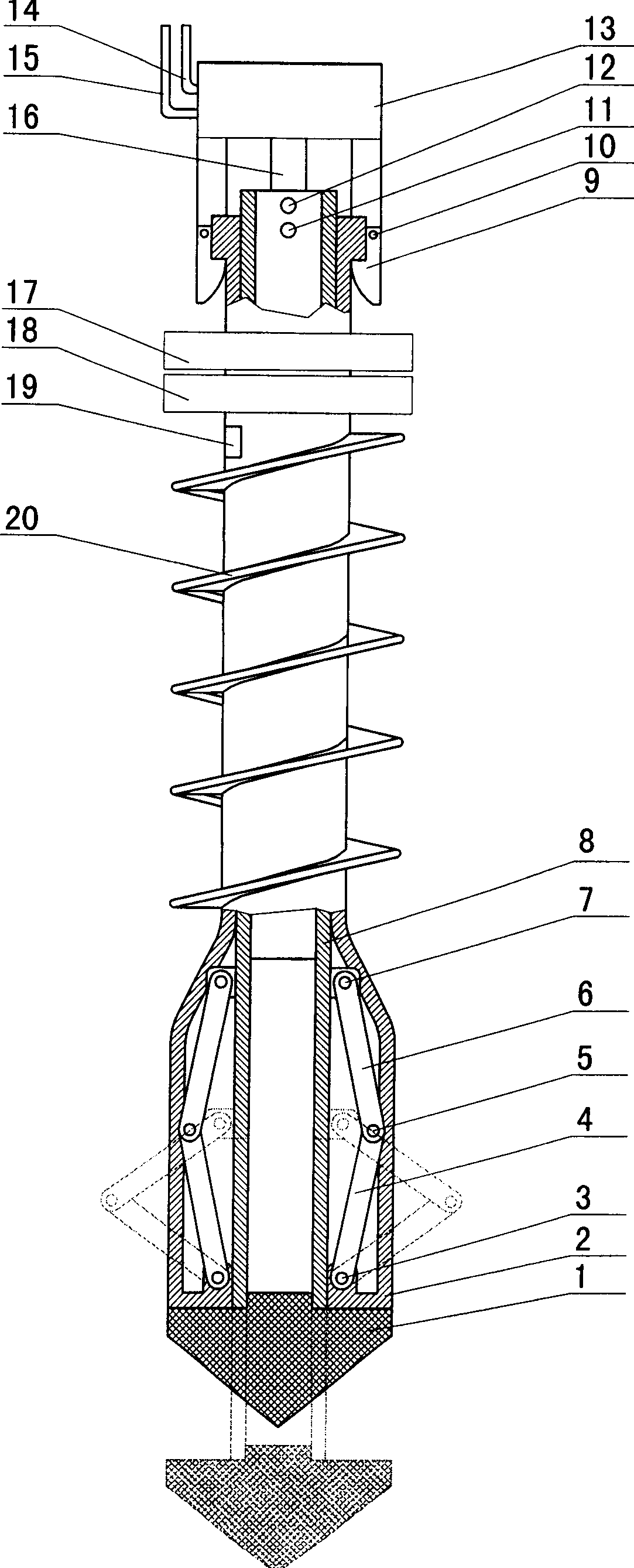 Device for knobby pushing and expanding spiral immersed tube stake and its engineering method