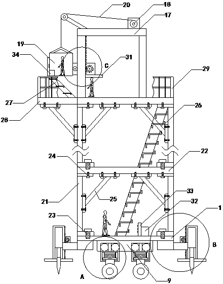 Middle-sized wind power generator maintenance tower