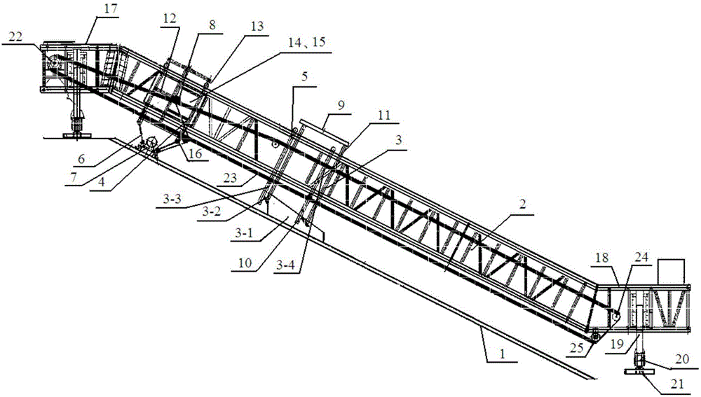 Scraper type paving and compacting machine for filter sand cushion layer of canal slope