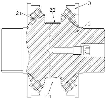 Radial variable stiffness adjusting structure and method for integral liquid rubber composite joint