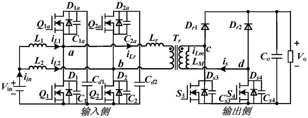 Current type one-way DC-DC converter and symmetrical double PWM plus phase-shift control method