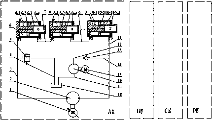 Shield tunneling machine propelling system connected with single-piston-rod symmetric hydraulic oil cylinders in series