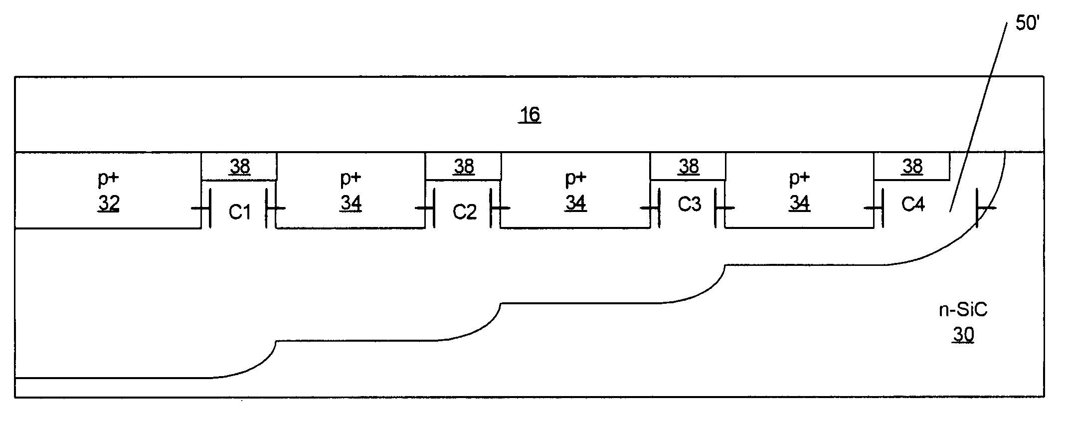 Multiple floating guard ring edge termination for silicon carbide devices