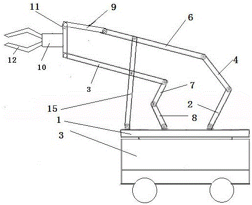 Two-motion-range closed-chain connecting rod mechanism mechanical arm for assembling work