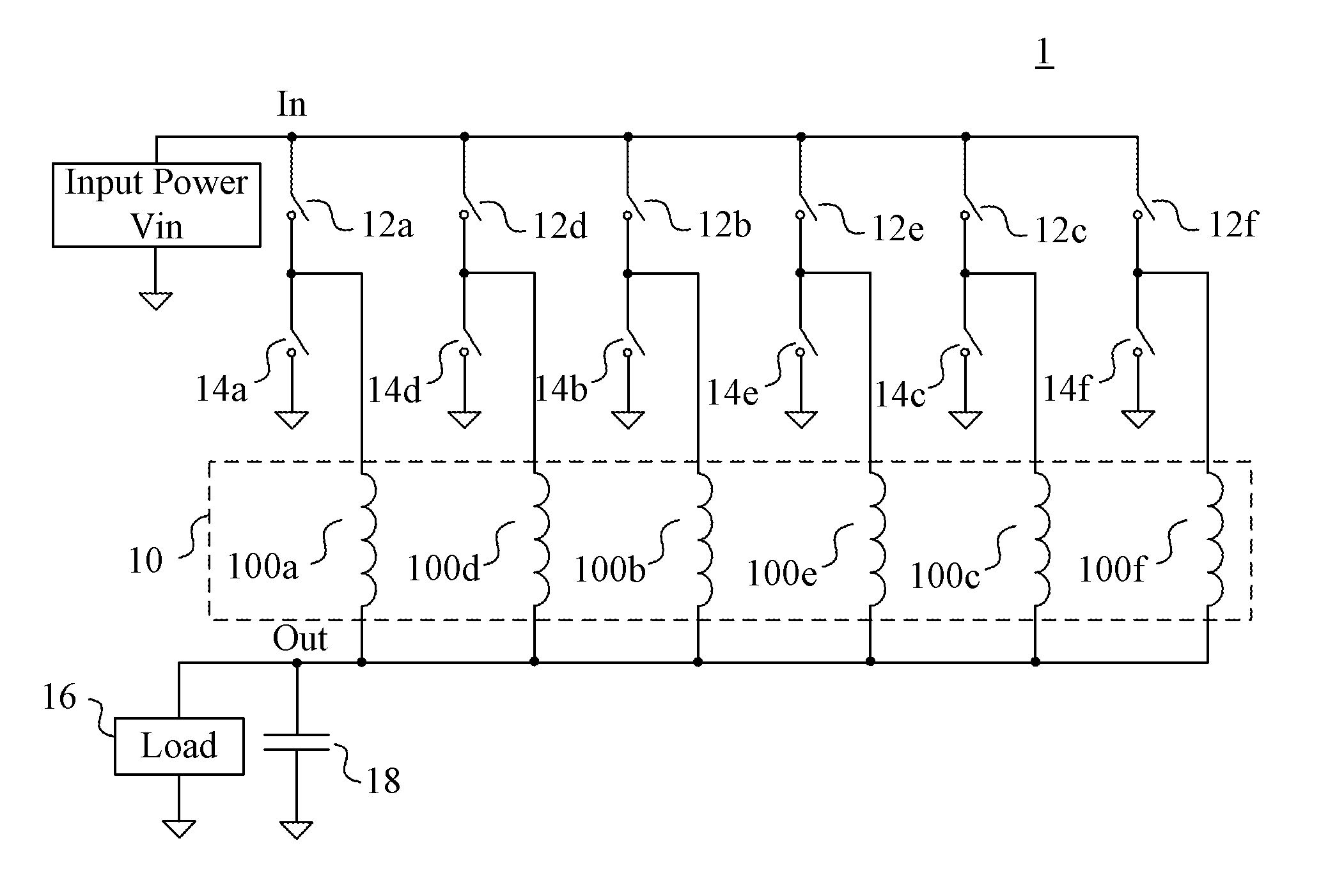 Power converter and device integrating inductors in parallel of the same