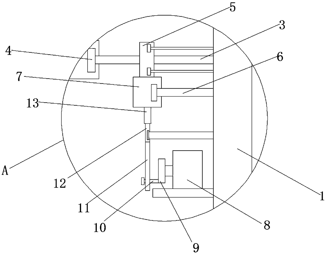 Glue spraying device for wood chip tray processing