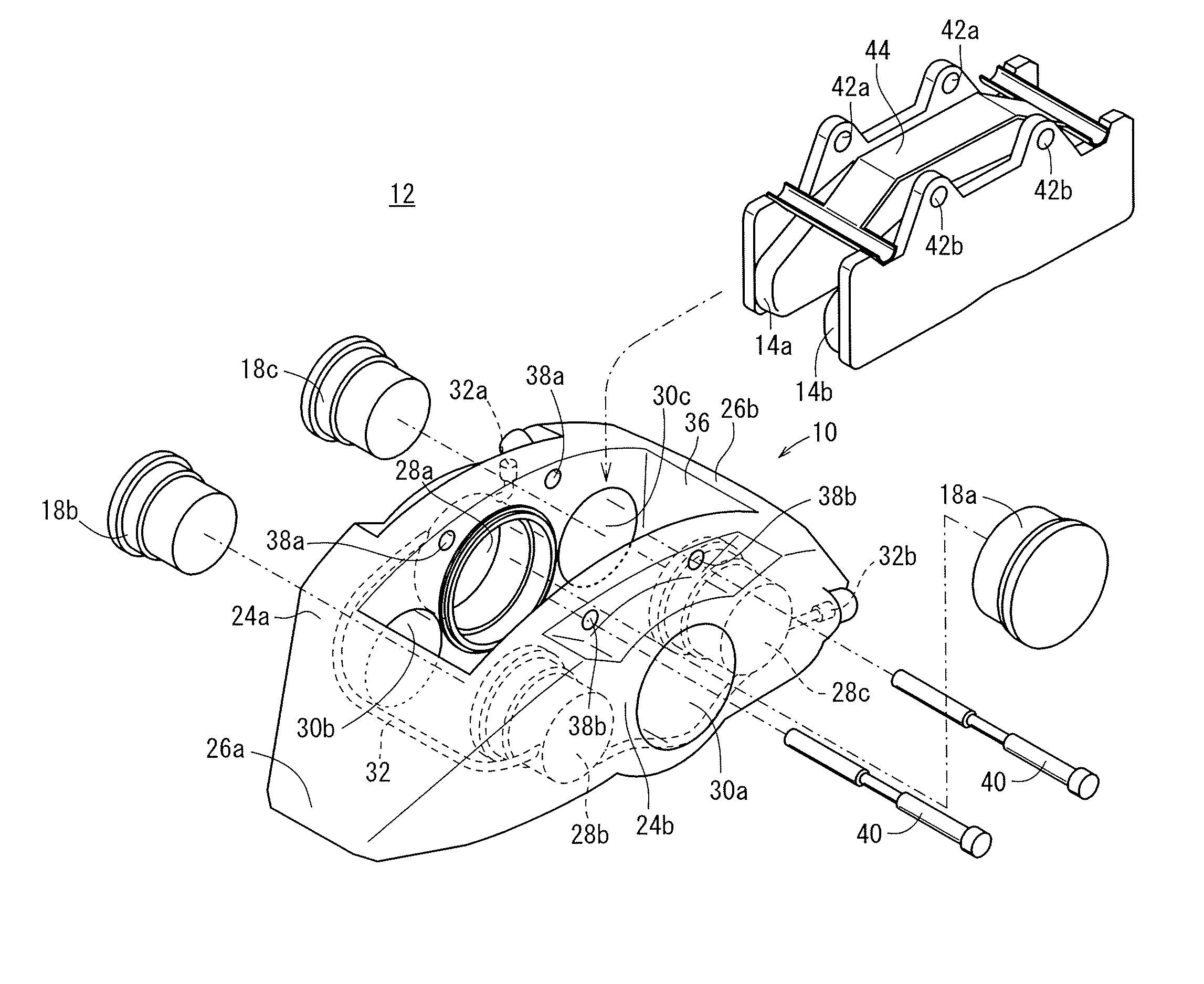 Opposed-piston caliper body