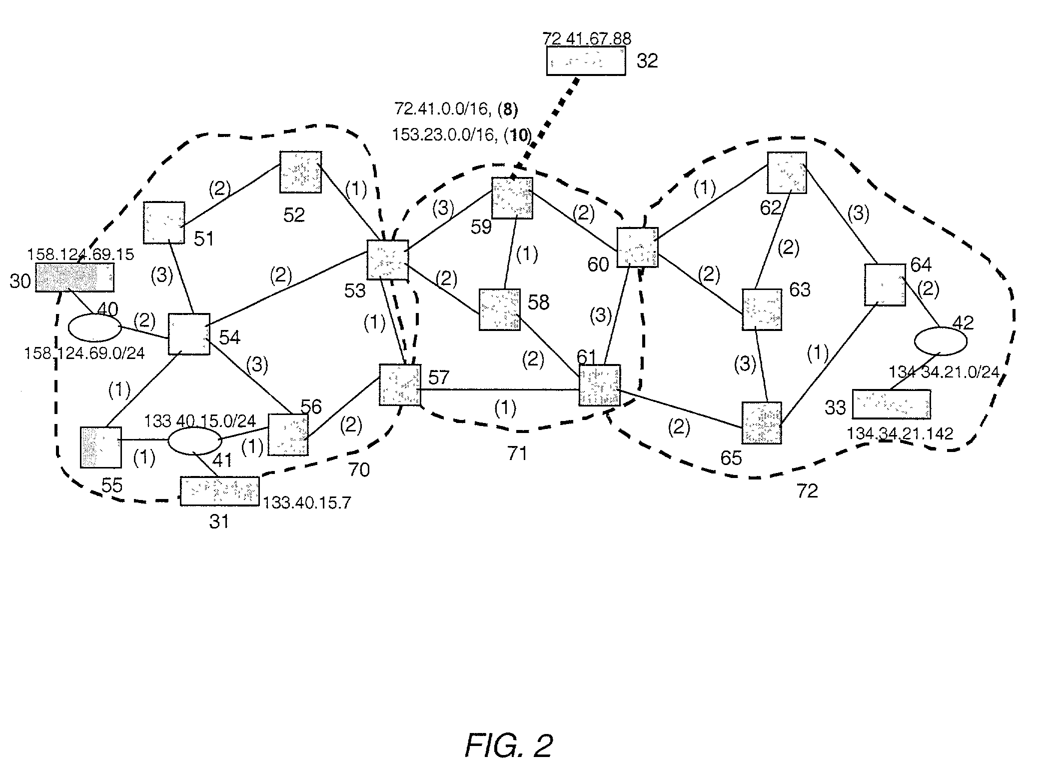 Method and system for topology construction and path identification in a two-level routing domain operated according to a simple link state routing protocol