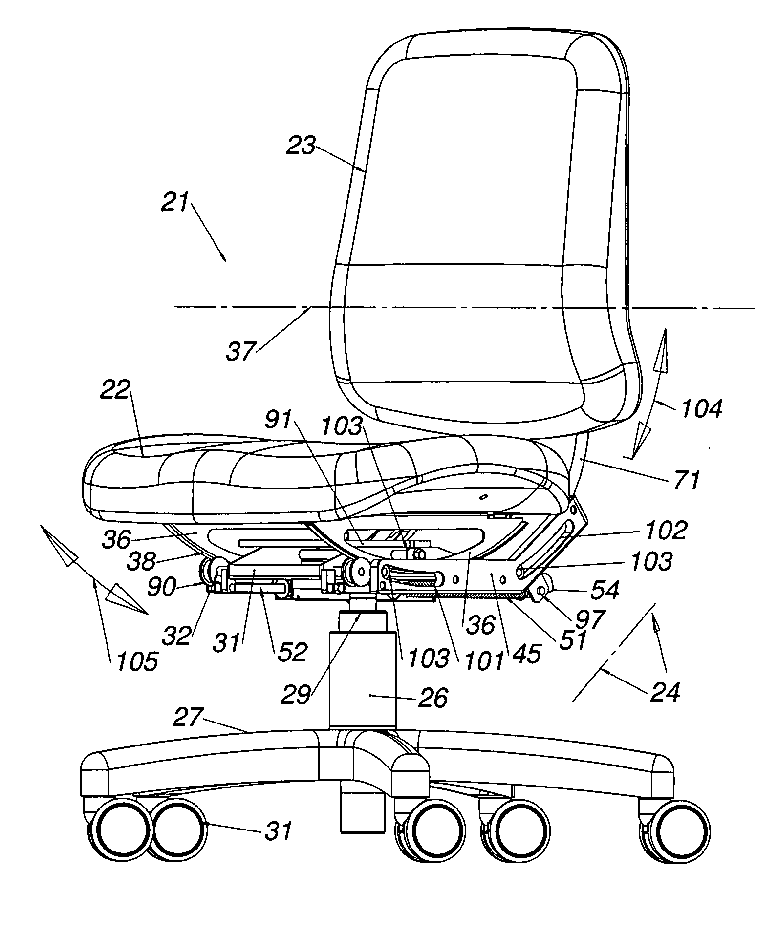 Dynamically balanced seat assembly having independently and arcuately movable backrest and method