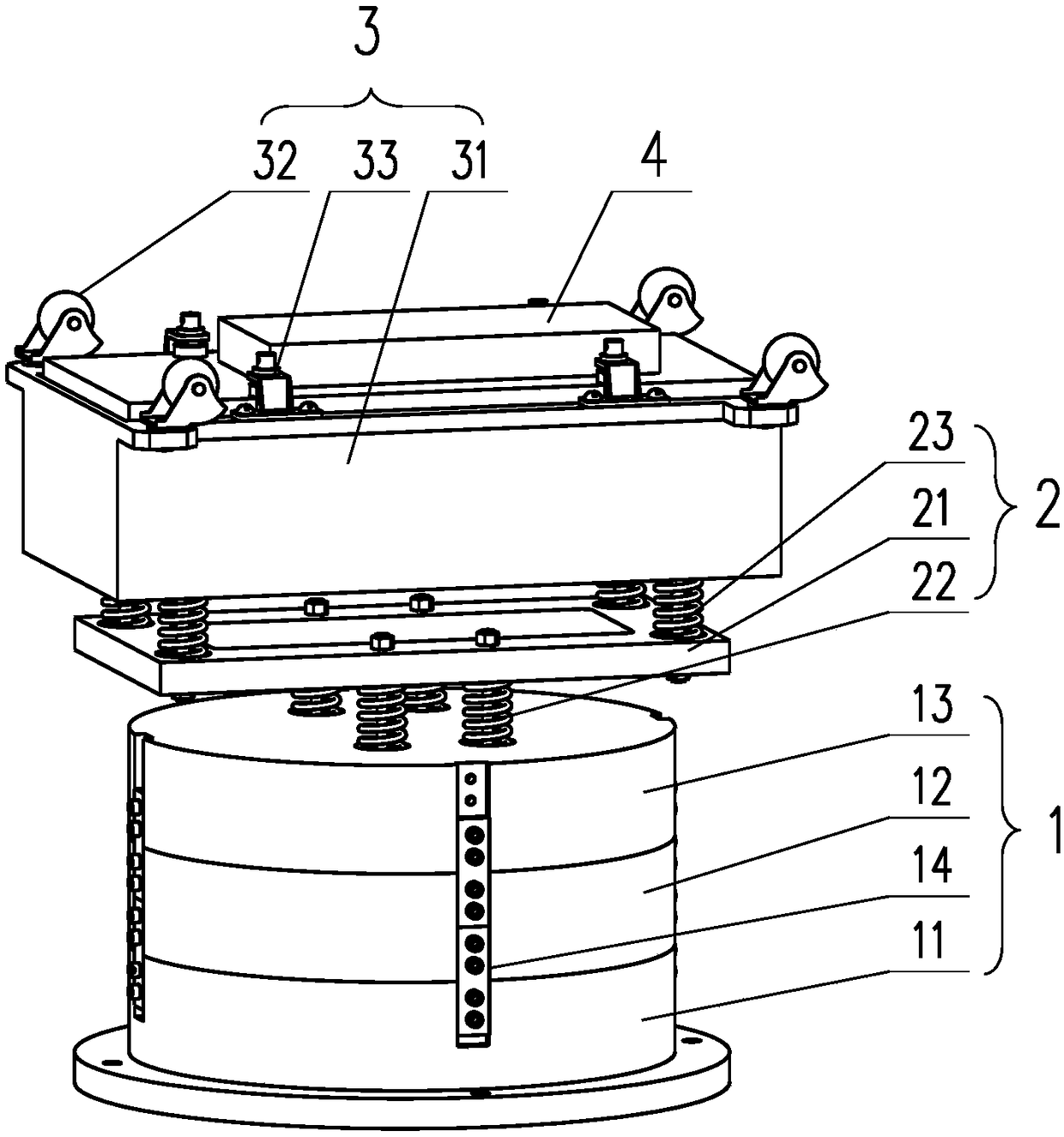 Two-stage spring type tunnel detecting radar tray device