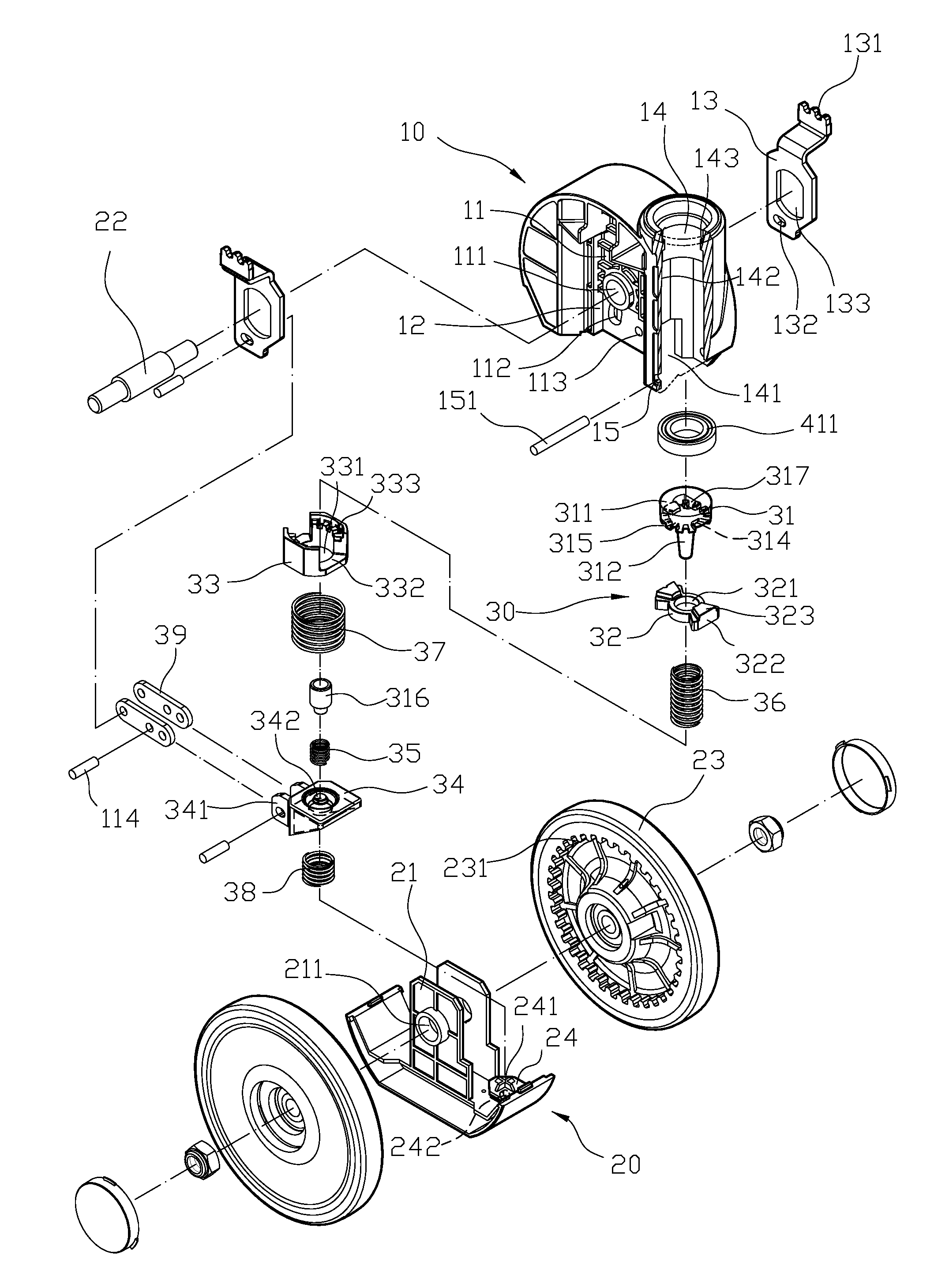 Central-controlled double wheel structure