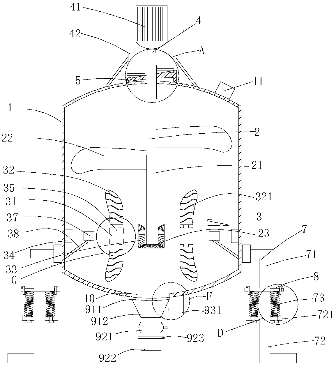 Stirring device for producing plastic